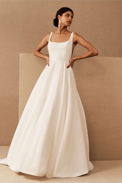 Jenny Yoo Dress, Jenny By Jenny Yoo Wedding Dress, Jenny Yoo Lawrence, Modern Minimalist Wedding Gown, Square Neck Gown, Jenny Yoo Wedding Dress, Square Neckline Wedding Dress, Jenny By Jenny Yoo, Square Neck Wedding Dress