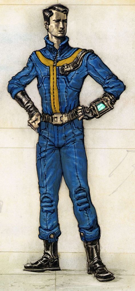 Vault Jumpsuit-Official Model Image Fallout Jumpsuit, Adam Adamowicz, Sci Fi Outfits, Fallout Costume, Fallout Props, Fallout Cosplay, Vault Dweller, Apocalypse Character, Fallout Concept Art