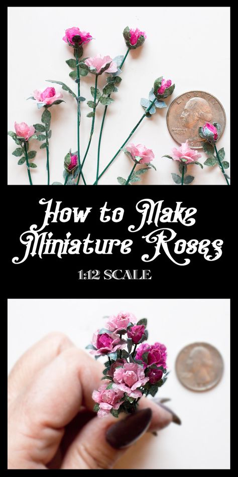 How to Make Miniature Roses | Thicketworks How To Make Tiny Paper Flowers, How To Make Mini Flowers, Miniature Dolls How To Make, Miniature Plants Diy, Cricut Miniatures, How To Make Miniature Things, How To Make Mini Stuff, Miniature Paper Flowers, Tiny Paper Flowers