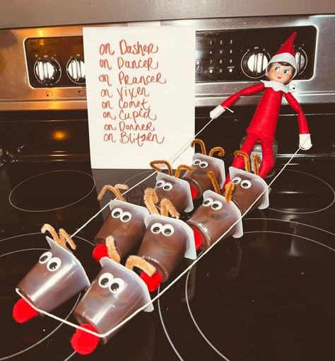 Inappropriate Elf On The Shelf, Elf On The Shelf Pet Ideas, Elf On The Shelf Welcome, Elf On Shelf Printables, Elf Classroom, Reindeer Diy, Elf Idea, Pudding Cup, Elf Ideas Easy