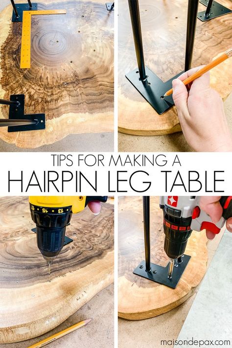 How to make a DIY hairpin leg coffee table: great tips to make it easy! #furniture #midcentury Hair Pin Table, Hairpin Legs Diy, Hairpin Leg Coffee Table, Easy Diy Furniture, Diy Hairpin, Door Projects, Hairpin Table, Hairpin Leg Table, Handyman Projects