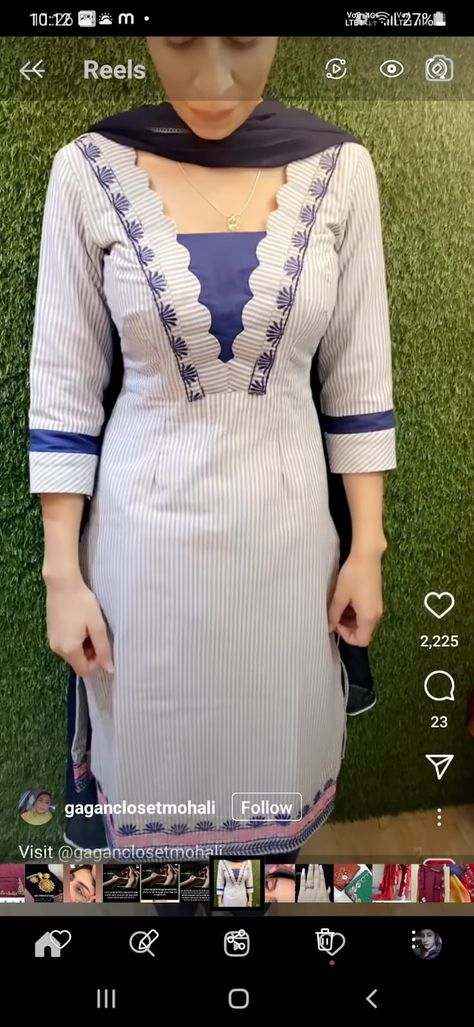 Lace Designs For Kurtis, Laces On Kurtis, Suit Neck Designs Indian Style Latest, Neck Designs For Kurtis With Lace, Suit Designs Indian Style Latest Cotton, Baju Design For Kurti, Cotton Lace Design On Suits, Cotton Suits Design Latest, Latest Neck Designs For Suits