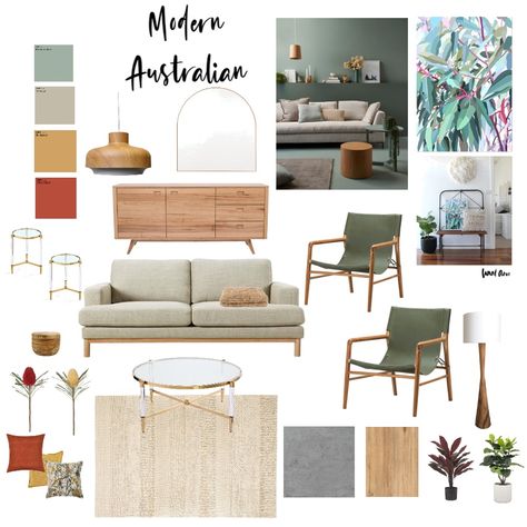 Oak Style Living Room, Australian Bedroom Decor, Modern Australian Living Room, Australian Living Room Ideas, Australian Design Interior, Modern Australian Interior Design, Australian House Interior Design, Living Room Moodboard Interior Design, Contemporary Living Room Color Schemes