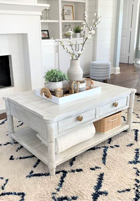 Coastal Cottage Coffee Table, Modern Costal Decorating Coffee Tables, White Coastal Coffee Table, Living Room With White Coffee Table, White Wash Wood Coffee Table, White Farmhouse Coffee Table, White Wooden Coffee Table, Off White Coffee Table, Coastal Farmhouse Coffee Table