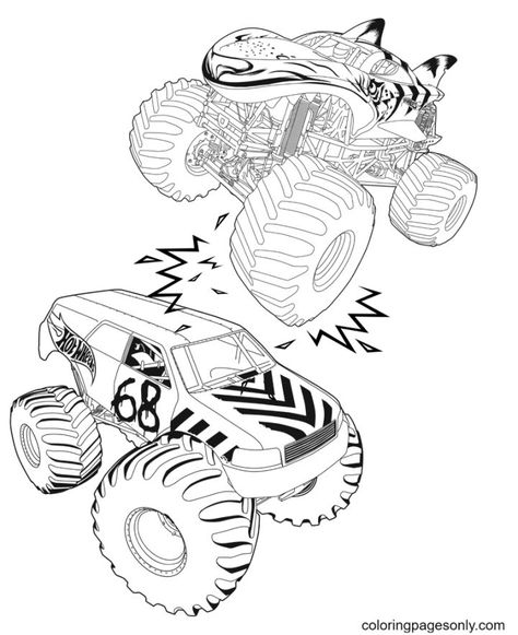 Monster Trucks Hot Wheels Coloring Page Hot Wheels Colouring Pages, Cute Coloring Pictures, Hot Wheel Printables, Hot Wheels Coloring Pages, Monster Truck Art, Monster Truck Kids, Monster Truck Coloring Pages, Elephant Coloring Page, Bear Coloring Pages