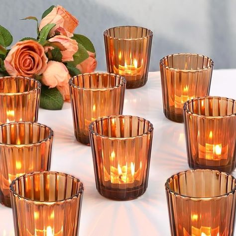 Amazon.com: NITIME 24pcs Vintage Ribbed Amber Votive Candle Holders, Fall Centerpieces for Tables, Tealight Candle Holder for Wedding Decor, Boho Home Decor, Christmas Decor : Home & Kitchen Votive Candle Centerpieces, Gold Votive Candle Holders, Wedding Decor Boho, Centerpieces For Tables, Fall Wedding Tables, Fall Centerpieces, Vintage Centerpieces, Amber Candle, Thanksgiving Wedding