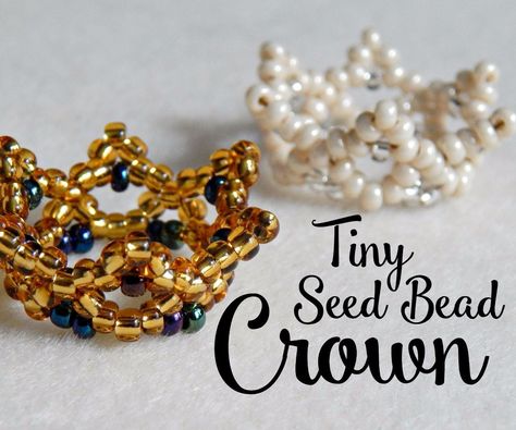 I made this tiny seed bead crown a few weeks ago when Queen Elizabeth II became the longest reigning British monarch! Being a Brit, I felt the need to commemorate this special occasion, so came up with this little beaded crown, that can either be used just as decoration but will also work as a really cute ring. It's just an excuse to make a tiny hat really :D Bead Weaving Ideas, Beaded Felt Earrings Tutorials, Seed Bead Star Pattern, Bead Shamrock, Bead Snowflakes, Bead Crown, Simple Beaded Necklaces, Beaded Bow, Beaded Star