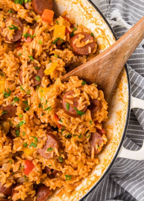 Cajun Sausage and Rice | Greens & Chocolate Recipe For Sausage And Peppers, Kalbasa Rice Recipes, Rice And Smoked Sausage, Recipes With Chicken And Sausage, Smoked Sausage Rice Skillet, Rice And Chicken Sausage Recipes, Cajun Sausage And Rice Recipes, Steak And Rice Bowl Recipes, Creamy Rice And Sausage