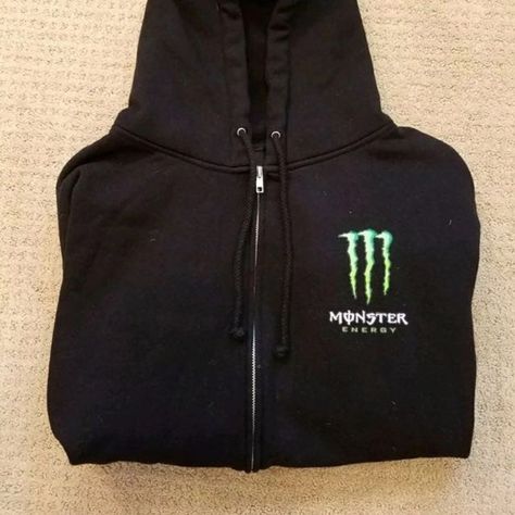 Monster Energy Clothing, Black Monster, Monster Hoodie, Sick Clothes, Grunge Accessories, Monster Crafts, Monster Energy Drink, Fire Fits, Aesthetic Shirts