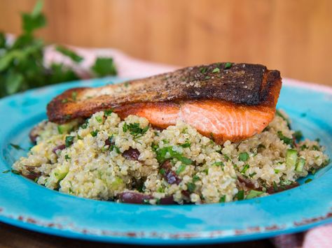 Salmon Meal Prep - FlavCity with Bobby Parrish Skin On Salmon Recipes, Salmon Recipes Pan, Crispy Salmon Recipe, Crispy Skin Salmon, Bobby Parrish, Parmesan Crusted Salmon, Salmon Meal Prep, Salmon Recipes Pan Seared, Crispy Salmon