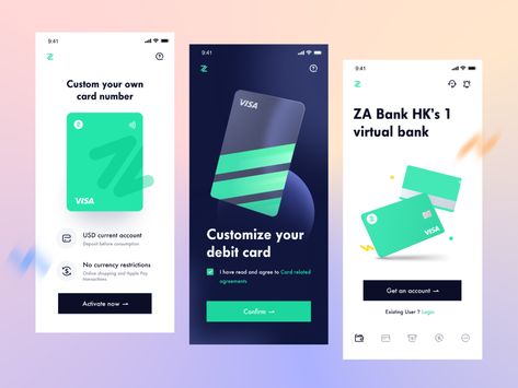 ZA Bank - Virtual bank - Debit card by Ben for RaDesign on Dribbble Debit Card Design, Plant App, Card Ui, Credit Card App, Virtual Card, Mobile App Design Inspiration, Finance App, Finance Bank, Banking App