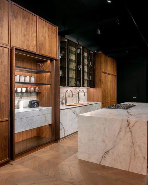 DOCA USA on Instagram: ""I don't need an inspirational quote. I need coffee." . A custom DOCA cabinetry kitchen with pocket doors that open to reveal a stylish, well-built, and well-lit coffee station. . The best part: We can customize it exactly to your needs! . If you love coffee and keeping your kitchen clutter free, this is exactly what you’ve been looking for! . . . . . . #kitchendesign #kitchenremodel #kitchenrenovation #kitchendecor #kitchencabinets #kitchenisland #kitchenorganization Interesting Kitchens, Cabinetry Kitchen, I Need Coffee, Kitchen Clutter, Kitchens Luxury, Cupboard Design, Luxe Interiors, Luxury Kitchen Design, Round House