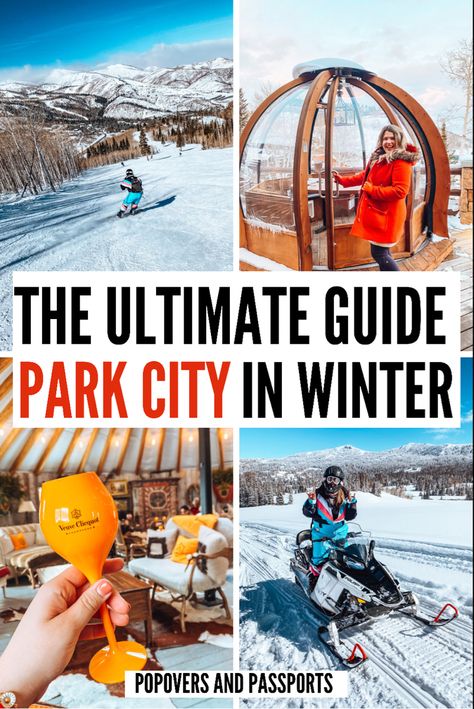 a grid of four squares with pictures of utah covered in snow Salt Lake City Utah Winter, Park City Utah Skiing, Utah In Winter, Park City Winter, Utah Ski Trip, Park City Utah Winter, Park City Ski Resort, Park City Restaurants, Utah Park City