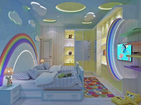 Cool Kids Bedrooms, Kids Room Interior Design, Kids Bedroom Designs, Kids Bedroom Design, Bedroom False Ceiling Design, Cute Bedroom Ideas, Kids Interior Room, Girl Bedroom Designs, Rainbow Theme