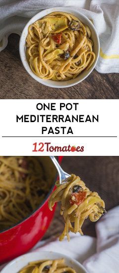 One Pot Mediterranean Pasta?utm_source=12tomatoes One Pot Mediterranean, 12 Tomatoes Recipes, Mediterranean Pasta, One Pot Dinners, Pot Dinners, Extra Work, 12 Tomatoes, Fire Roasted Tomatoes, One Pot Pasta