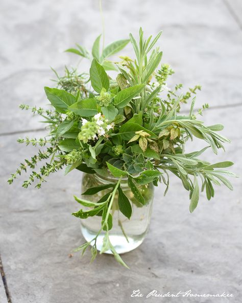 Herb Arrangement The Prudent Homemaker Herb Arrangements Centerpieces, Herbal Centerpieces, Herb Flower Arrangements, Fresh Herb Centerpieces, Herb Arrangements, Rosemary Arrangement, Herb Wedding Centerpieces, Herb Centerpieces, Herb Bouquet