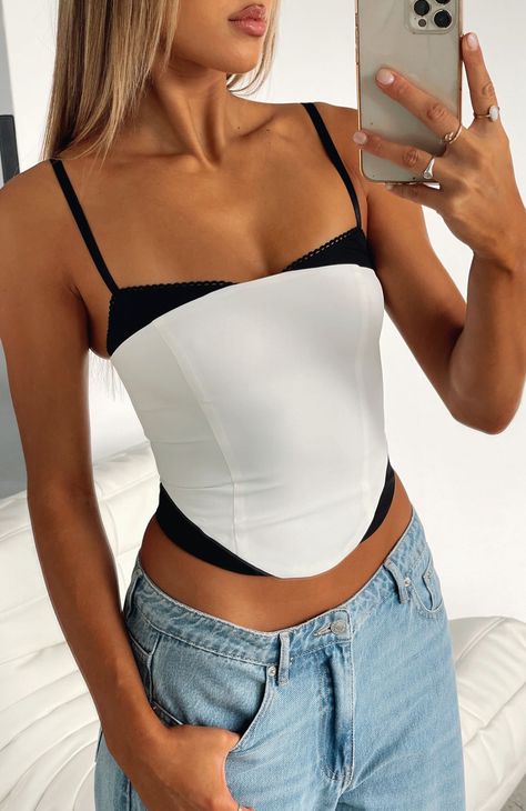 Feel The Spark Bustier White Patchwork Corset, 2023 Wishlist, White Corset Top, Corset Shapewear, Vest Crop Top, Summer Streetwear, White Corset, The Spark, Top Streetwear