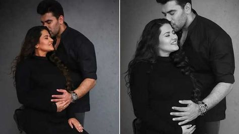 Tshirt Maternity Photos, All Black Maternity Shoot, Black Couple Maternity Pictures, Black Dress Maternity Pictures, Black Full Sleeve Dress, Kratika Sengar, Photoshoot Pictures, Pregnancy Pics, Vintage Maternity