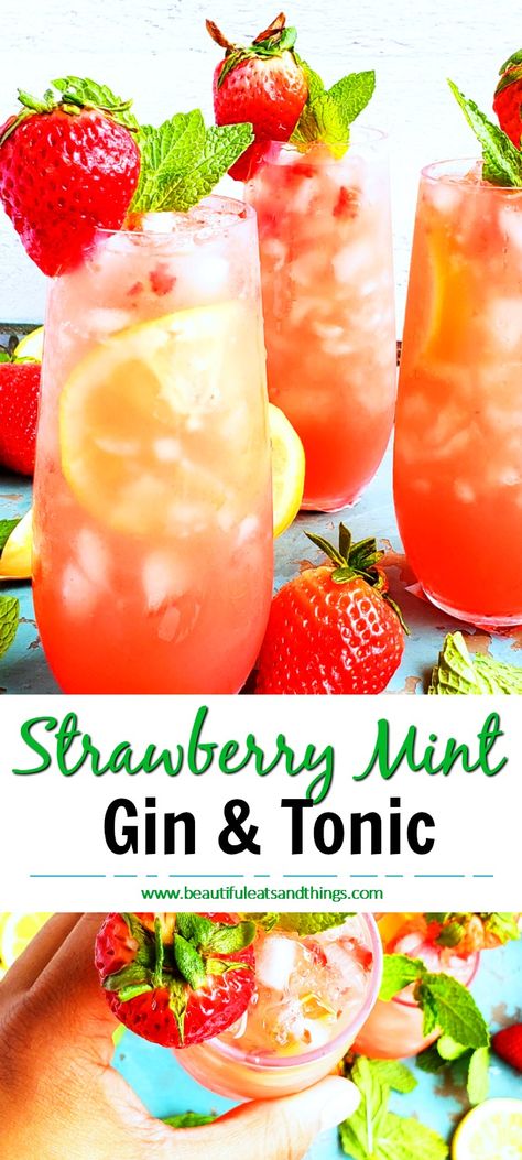 Gin Rickey Recipe, Porch Drinks, Gin Tonic Cocktail, Gin Tonic Recipe, Strawberry Gin, Cocktails Summer, Yummy Cocktails, Mint Cocktails, Flavoured Gin