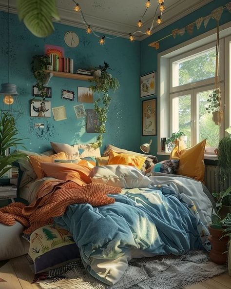 Cozy Bedroom Colorful, Room Decor Ideas For Guys, Modern Dorm Room Ideas, Dorm Room Modern, Guys Dorm Room Ideas, Graduation Party Ideas For Guys, Cozy Dorm Room Ideas, Maximalist Decor Bedroom, Colorful Maximalist Bedroom