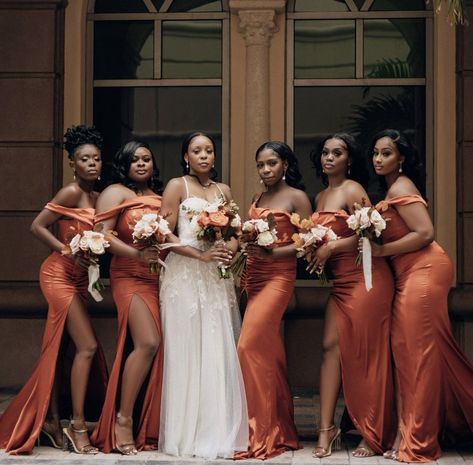 African American Bridesmaids, Engagement Shoot Outfit, Bridesmaid Colors, August Wedding, Brown Wedding, Black Bridesmaid Dresses, Wedding Theme Colors, Orange Wedding, Wedding Prep