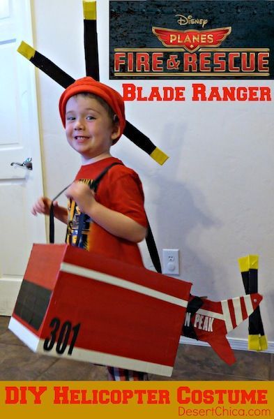 DIY Helicopter Costume inspired by Blade Ranger from Disney Planes Fire & Rescue Helicopter Costume, Cardboard Box Party, Disney Costumes For Girls, Disney Planes Birthday Party, Helicopter Party, Diy Helicopter, Blade Costume, Helicopter Craft, Disney Planes Birthday