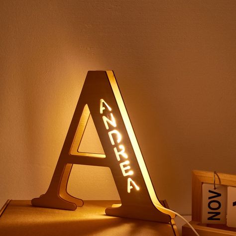 Awesome! Amazing! Our latest arrival. Personalized Wooden Night Lights at $45.99. Letter Lamp, Crib Toddler Bed, Custom Baby Gifts, Nursery Accessories, Wooden Letter, 26 Letters, Creative Lighting, Fitted Crib Sheet, Wood Material