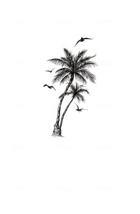 Cool Tattoos For Men Arm, Small Palm Trees Tattoo, No Man Is An Island Tattoo, Palm Tree Tattoos Men, Men’s Palm Tree Tattoo, Island Tattoo Men, Black And White Tattoos For Men, Palm Trees Tattoo Design, Island Tattoo Designs