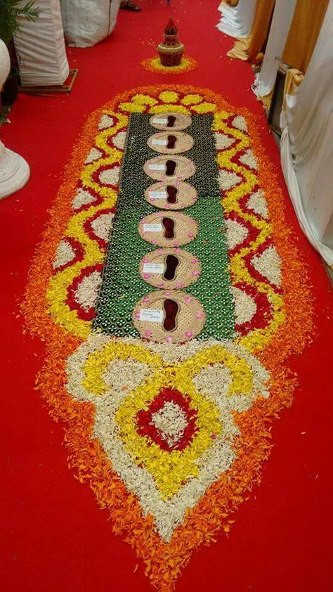 Sapthapadhi Designs, Sapthapadhi Decorations, Saptapadi Decoration, Saptapadi Decoration Ideas, Plate Decoration Wedding, Diy Flower Decorations, Welcome Home Decorations, Plate Decoration, Housewarming Decorations