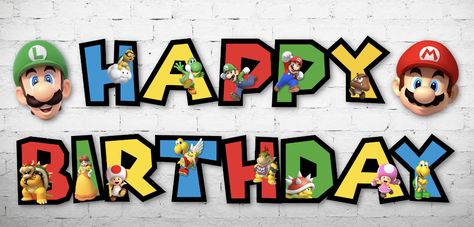 Super Mario Templates Free Printable, Super Mario Happy Birthday, Toad Mario Bros, Mario Bros Birthday Party Ideas, Baby Elmo, Mario Theme, Super Mario Bros Birthday Party, Animal Birthday Cakes, Mario Bros Birthday