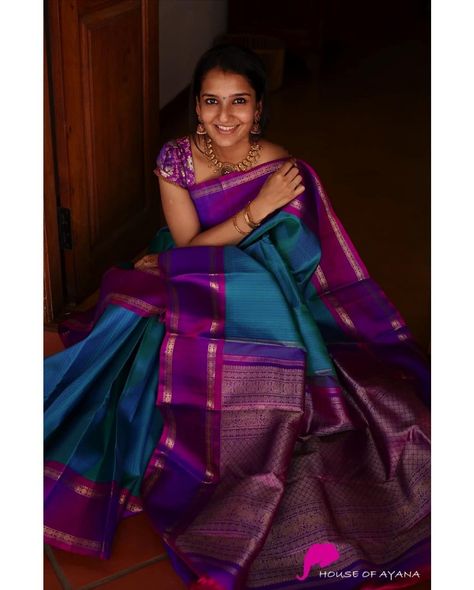 House of Ayana on Instagram: “{SOLD OUT} Rich and exquisite. Ayana’s Sarvalakshanya Kanchipuram silk saree with intricate thread weave and a pallu in purple with…” South Indian Wedding Saree, Latest Silk Sarees, Blue Silk Saree, Kanjivaram Sarees Silk, Bridal Sarees South Indian, Indian Bridal Sarees, Silk Sarees Online Shopping, Pikachu Wallpaper, Traditional Silk Saree