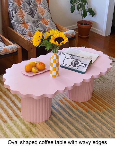 Our chunky Big Loaf.. with WAVY edges! She's a hand crafted wooden coffee table with an oval shaped top, wavy edges and our signature grooved legs. Each coffee table is complete with polyurethane satin finish that gives it an incredibly smooth texture. Shipping available Worldwide! Available in custom colours and dimensions (we LOVE doing new colours!) DM to discuss :) #coffee #table #ideas Pink Coffee Table, Retro Coffee Tables, Wavy Edges, Console Desk, Apartment Decor Inspiration, Coffee Table To Dining Table, Wooden Coffee Table, Coffee And End Tables, Dream House Decor