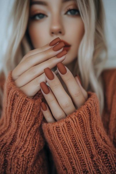 20 Fall Nail Designs That Scream Cozy Vibes Fall Acrilyc Nails Ideas, Autumn Colored Nails, Fall Nail Palette, Fall Nails For Olive Skin Tone, November Nails Fall Matte, Nail Color For Redheads, Square To Almond Nails, Diy Fall Nail Designs, Nail Colors Trending Now