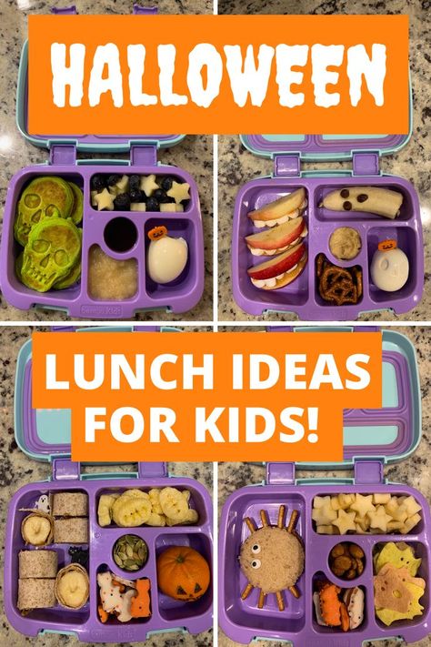 Dum Dum Halloween Ideas, Preschool Halloween Lunch Ideas, Witch Lunch Ideas, Halloween Toddler Lunch Ideas, Spooky Lunchbox Ideas, Halloween Packed Lunch Ideas, Fun Halloween Lunches For Kids, Bentgo Kids Lunch Ideas Halloween, Easy Halloween Lunch For Kids