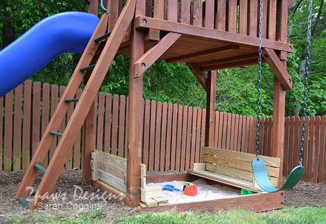 Sandbox Under Swingset, Sandbox Cover, Backyard Sandbox, Backyard Play Spaces, Diy Sandbox, Outdoor Kids Play Area, Playground Landscaping, Kids Sandbox, Play Area Backyard