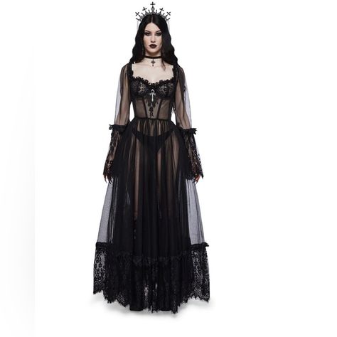 Black dress size S dolls kill Gothic Gowns, Velvet Lingerie, Occult Fashion, Gothic Lace, Goth Wedding, Gown Black, Black Dolls, Maxi Gown, Goth Dress