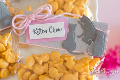 Kitty Purr-fect Party Favor Bags - Scrapbook.com Candy Bag Ideas, Cute Party Favors, Party Candy Bags, Cat Themed Parties, Paper Trimmer, Embossing Machine, Loot Bags, Pink Yarn, Cat Cards