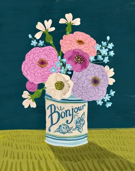 Vase Of Flowers Illustration, Flower Vase Illustration, Flower Pot Illustration, Flower Garden Illustration, Color Palette Bold, Procreate Flower, Still Life Illustration, Vase Illustration, Gouache Flowers