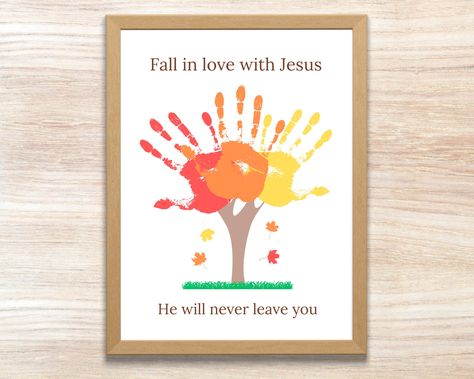 UPGRADE TO THE BUNDLE: https://www.etsy.com/listing/1752026684/fall-bible-handprint-craft-fall-bible?ref=listings_manager_grid Fall Bible Handprint Craft Fall for Jesus themed craft Make the most of your fall with this Fall for Jesus themed handprint craft. Not only will your littles have a blast creating this handprint art, but it can serve as a keepsake for years to come. It will also remind/teach them of God's word. This Bible craft works great for home, schools, churches, daycares, and anyth Jesus Fall Crafts For Kids, Fall Crafts For Sunday School Kids, Falling For Jesus Craft, Religious Fall Crafts For Kids, Fall Christian Crafts, Thanksgiving Bible Crafts, Fall Sunday School Crafts, Church Mural, Classical School