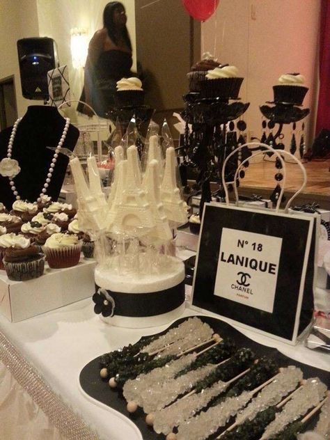 Chanel Birthday Party Ideas | Photo 2 of 51 Chanel Themed Birthday Party, Chanel Birthday Party Ideas, French Themed Birthday, Chanel Inspired Party, Candy Booth, My Super Sweet 16, Chanel Baby Shower, Coco Chanel Party, Chanel Birthday Party