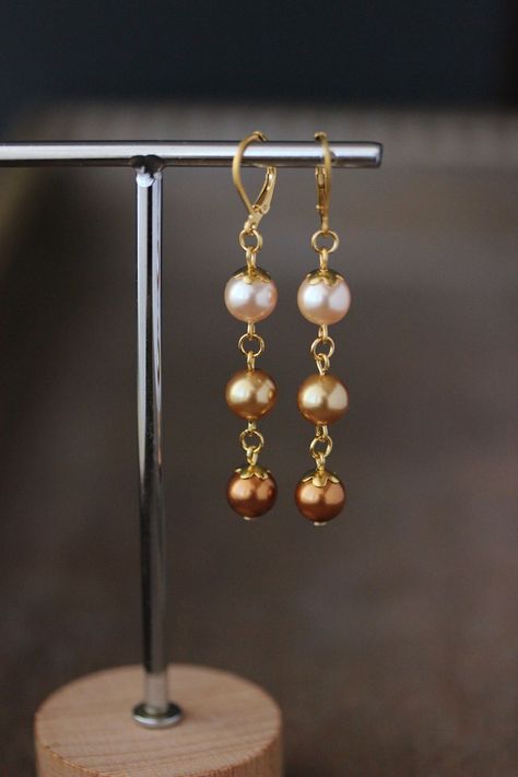 Golden Brown Pearl Earrings Long Dangle Beaded Earrings Triple Pearl Beads Earrings Gold Statement Three Pearl 3 Ball Earring Pearl Jewelry - Etsy Australia Beads Earrings Gold, Dangle Beaded Earrings, Brown Pearl Earrings, Earring Pearl, Long Pearl Earrings, Beads Earrings, Earrings Long, Stainless Steel Earrings, Crystal Pearls