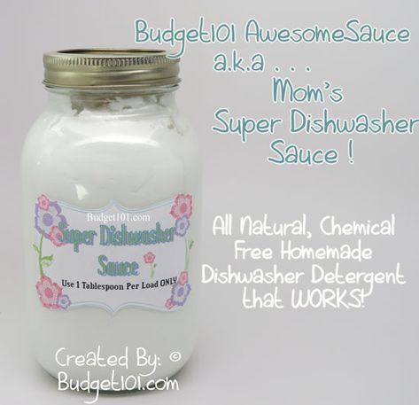 Tired of shelling out $6-15 a month for chemical laden Liquid Dishwashing detergent? I was too, so I created Mom's Super Dishwasher Sauce, a super concentrated Dishwasher safe* dishwasher liquid that actually works and it handles 64 loads of dishes for less than .02¢ per Load, maybe I should seriously   call it Awesomesauce.. click on photo for recipe Homemade Liquid Dishwasher Detergent, Supreme Sauce, Homemade Dishwasher Detergent, Detergent Recipe, Homemade Cleaning Supplies, Liquid Castile Soap, Washing Soda, Dish Washer, Homemade Cleaning Products