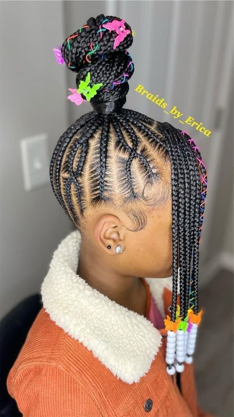 Braided Ponytail With Bangs For Kids, Little Mixed Girl Hairstyles Easy Braids Cornrows, Kids Stitch Braids Hairstyles, Back To School Little Black Girls Hairstyles, Back To School Braids Hairstyles For Kids, Ponytail Braid Hairstyles Black Kids, Braided Mohawk Hairstyles For Kids, Back To School Hairstyles For Black Kids, Back To School Braids Black Kids