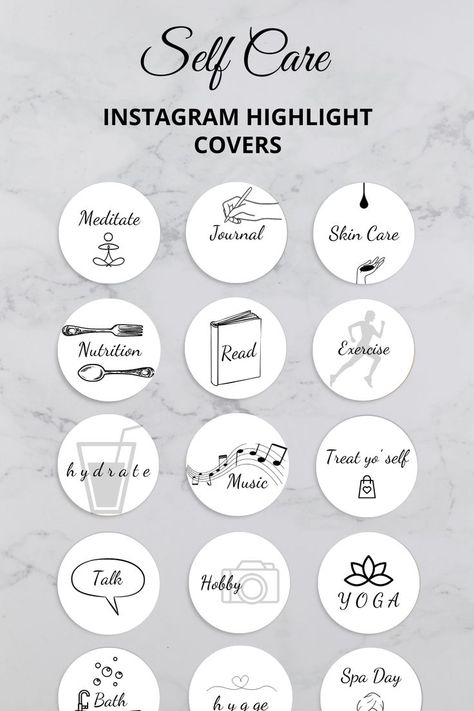 60 black and white, done-for-you, fully editable Self Care Instagram Highlight Covers. Change them up to match your brand, add your own wording & content or simply leave them as is. It's as easy as edit -> download -> post Highlight Covers Instagram Black And White, Self Care Highlight Cover Instagram, Black And White Ig Highlight Covers, Me Black And White Highlight Cover, B&w Highlight Covers, Instagram Story Highlight Covers, Marketing Icon, Ig Highlights, Instagram Highlight Covers