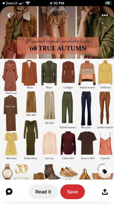 Natural Clothing Style, Autumn Color Palette Fashion, Warm Fall Outfits, Deep Autumn Color Palette, Capsule Wardrobe Basics, True Autumn, Style Analysis, Elevated Fashion, Style Chart