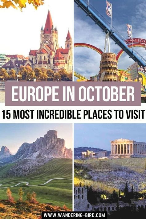 Europe in October: 15 Most Incredible Places to Visit. Europe travel ideas- Europe in October. Planning a trip to Europe? Want to visit Europe in October? Want somewhere warm, or somewhere fun or the best places to visit for culture and history? Here are 15 of the best places to visit, European cities to explore or warm beaches to relax on. Europe travel ideas | Europe destinations | European cities | Europe travel tips #europetravel #destinations Europe October Travel, Europe In October, Europe Travel Ideas, October Travel, Europe Itinerary, Best Places In Europe, Best Cities In Europe, Autumn Travel, European Travel Tips