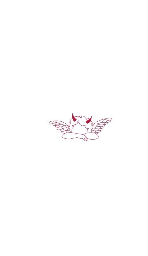 Cute Angel Tattoos For Women, First Small Tattoo Ideas For Women, Angel Wing Small Tattoo, Angel Devil Shoulder Tattoo, Matching Angel Tattoo, Small Tattoo Female, Angel With Horns Tattoo, Angel Love Tattoo, Fineline Angel Tattoo