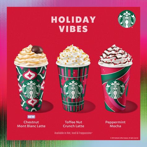 Starbucks Malaysia on Instagram: "The long-awaited holiday magic is now here! ✨ Get into the holiday vibes with returning favorites and all-new delicious delights. Don’t miss out on our new Holiday Starbucks Card and whole beans to bring out the magic of the holiday season! 🎁 #StarbucksMalaysia #ReimagineYourHoliday" Starbucks Christmas Drinks 2024, Starbucks Packaging, Starbucks Project, Peppermint Mocha Starbucks, Starbucks Christmas Drinks, Starbucks Promotion, Drinks At Starbucks, Toffee Nut Latte, Starbucks Malaysia