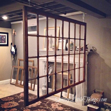 https://www.familyhandyman.com/smart-homeowner/12-incredible-diy-room-divider-ideas/view-all/ #basementremodelingideas Industrial Basement, Temporary Room Dividers, Office Room Dividers, Fabric Room Dividers, Portable Room Dividers, Door Dividers, Glass Room Divider, Bamboo Room Divider, Sliding Room Dividers