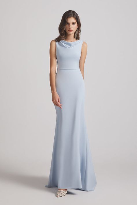 Straight Neckline Bridesmaid Dress, Simple Blue Dress Classy, Fit And Flare Bridesmaid Dress, Conservative Bridesmaid Dresses, Light Blue Satin Bridesmaid Dresses, Inexpensive Bridesmaid Dresses, Modern Bridesmaid Dresses, Red Bridesmaid, Modern Bridesmaid